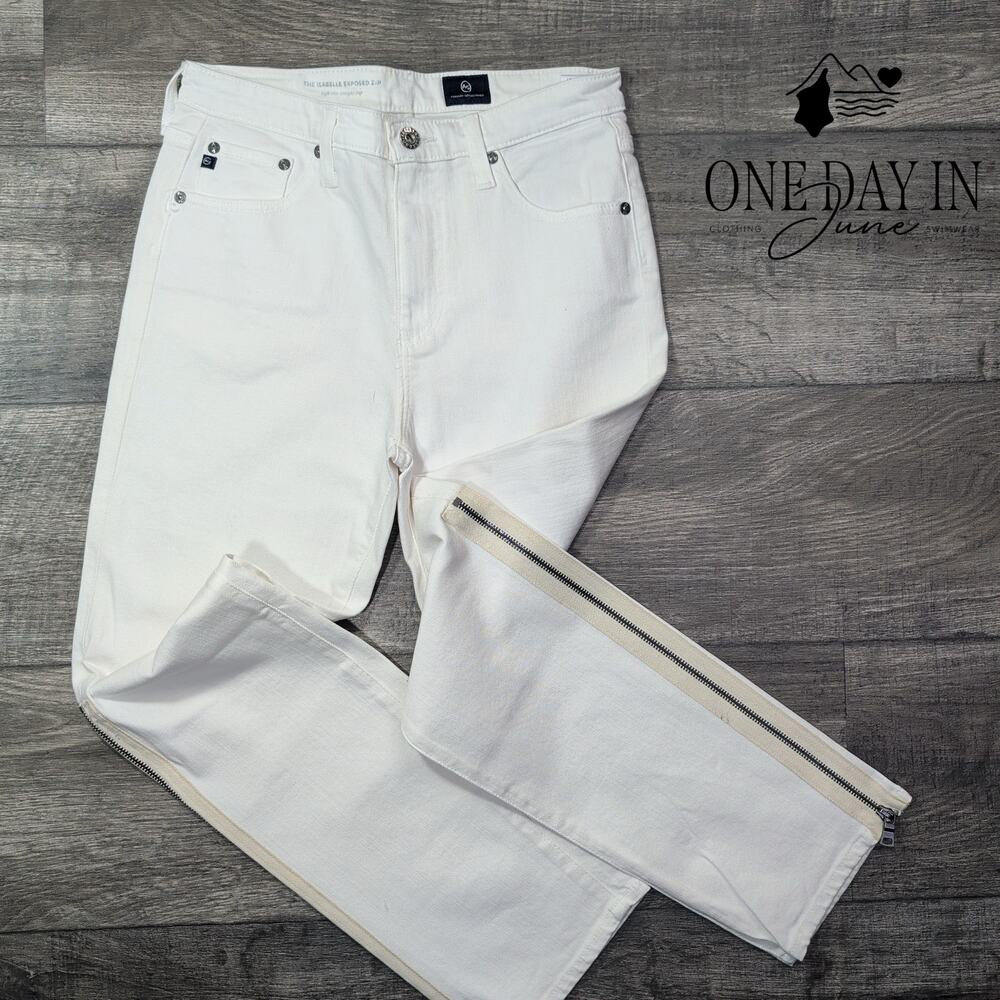 AG Adriano Goldschmied Isabelle Exposed Zip White Straight Crop Jeans NWT Size 4